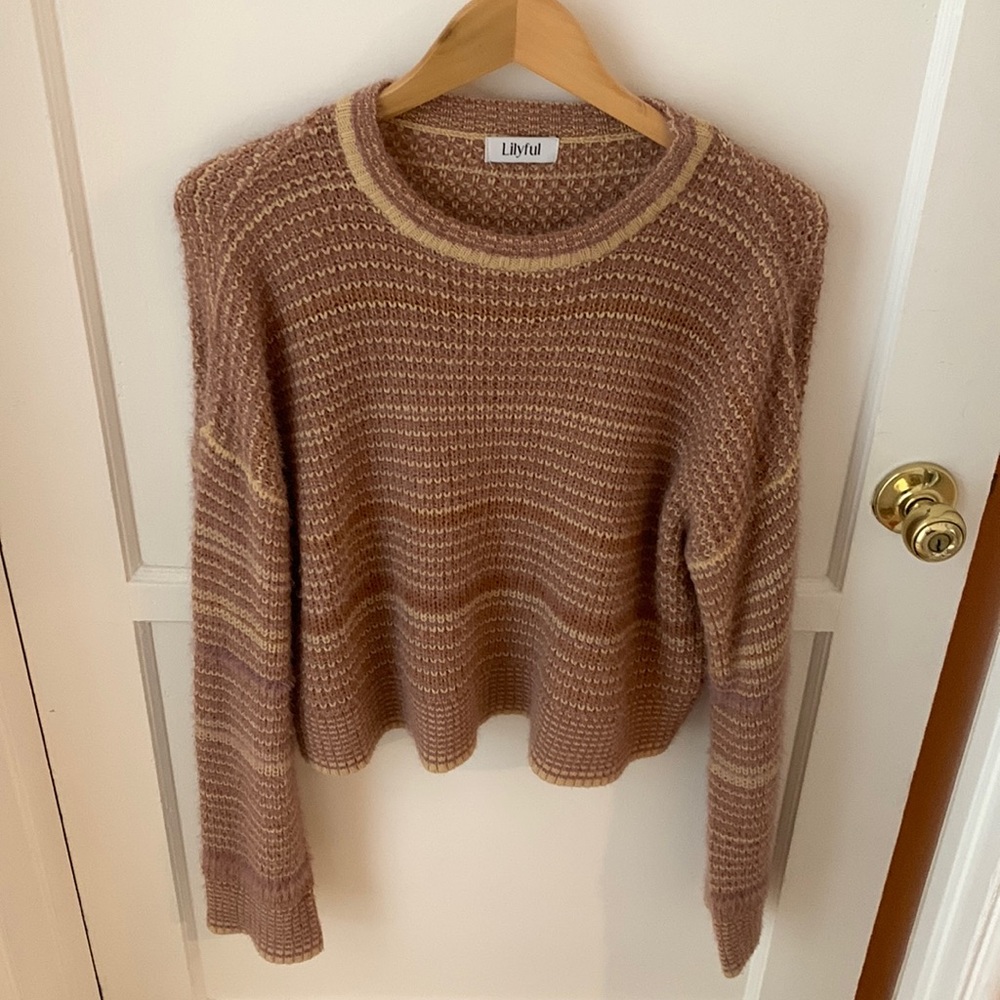 Lilyful Mauve Tan Striped Bohemian Sweater